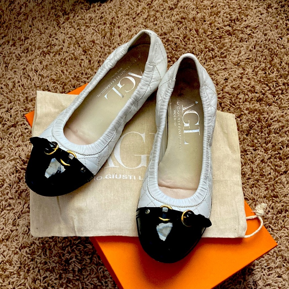 AGL Italian Designer flats Size 37.5 Made in Italy Black and white.